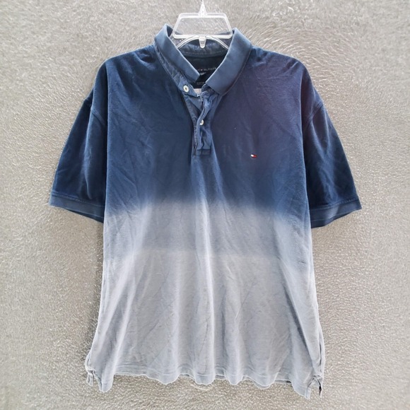 Tommy Hilfiger Other - Tommy Hilfiger Men Polo Shirt XL Navy Ombre Logo Embroidered Short Sleeve Collar